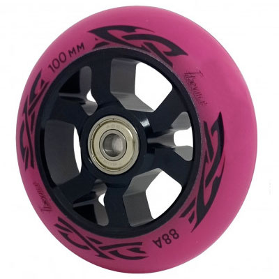 Купить Колесо для трюкового самоката 100 мм, с подшипниками ABEC 9, черный/розовый, HW-KRBKPK