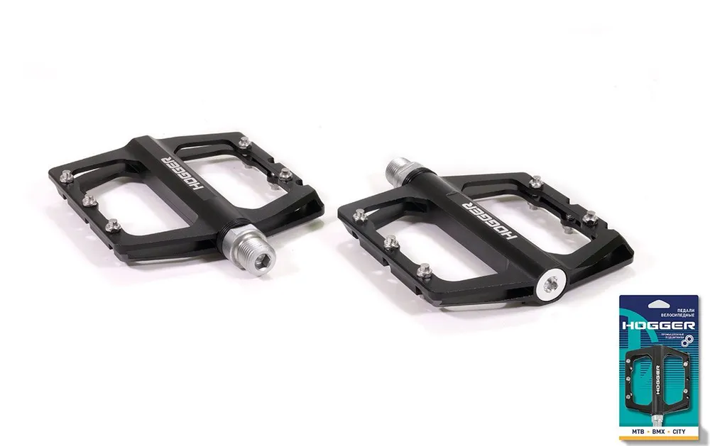Купить Педали HOGGER PLATFORM алюминиевые, 112x101мм, резьба 9/16 дюймов , со сменными шипами, промподшипники,