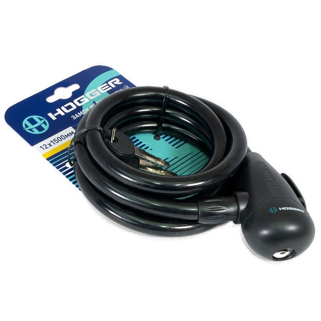 Купить Велозамок HOGGER HG102.314 тросовый, с ключами, 12x1500 мм