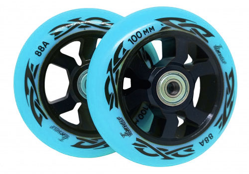 Купить Колесо для трюкового самоката 100 мм, с подшипниками ABEC 9, черный/голубой, HW-KRBKBL