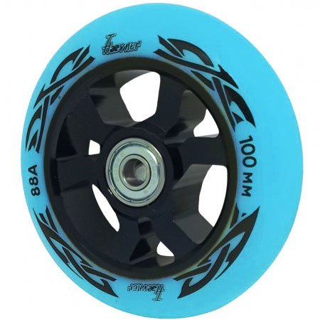Купить Колесо для трюкового самоката 100 мм, с подшипниками ABEC 9, черный/голубой, HW-KRBKBL